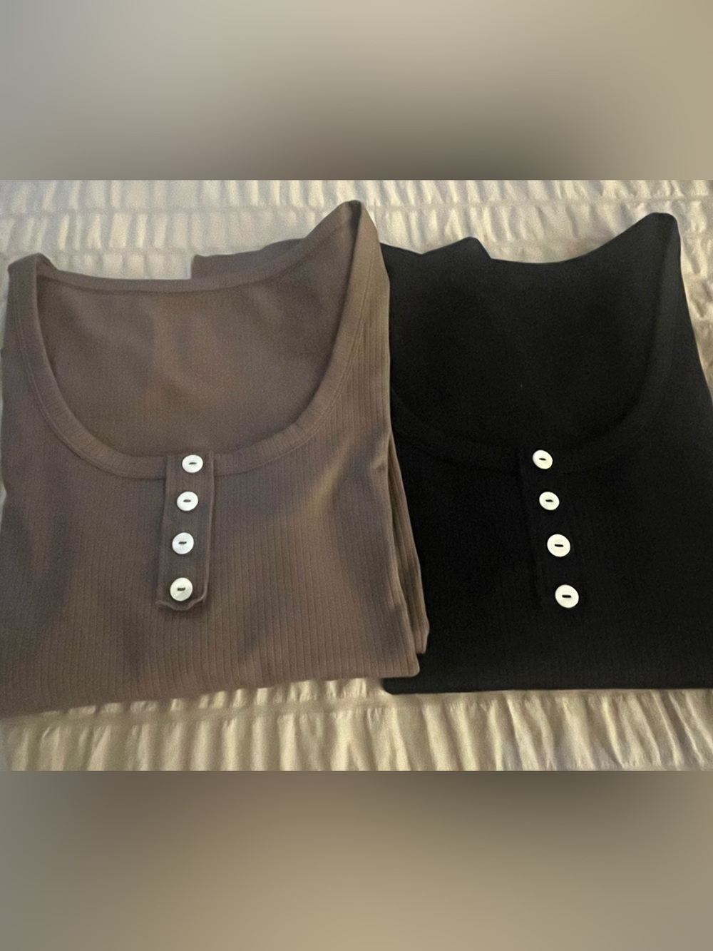 OQQ Ribbed Long Sleeve Set Black & Brown Large